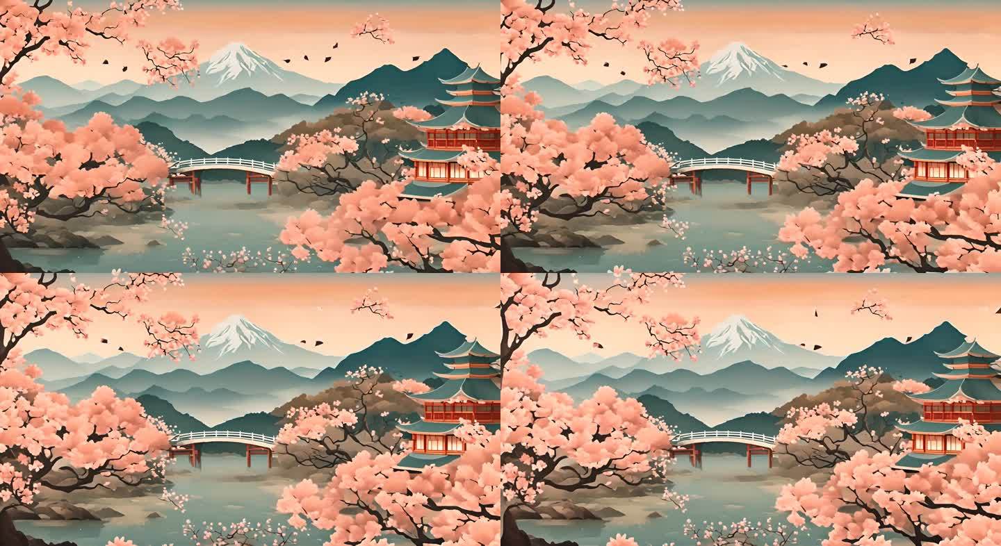 彩色中式建筑樱花视频素材