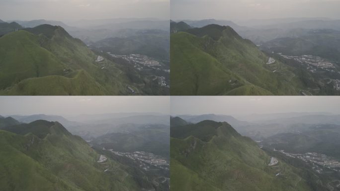 4K航拍贵州大山高空沿着山脊山坡