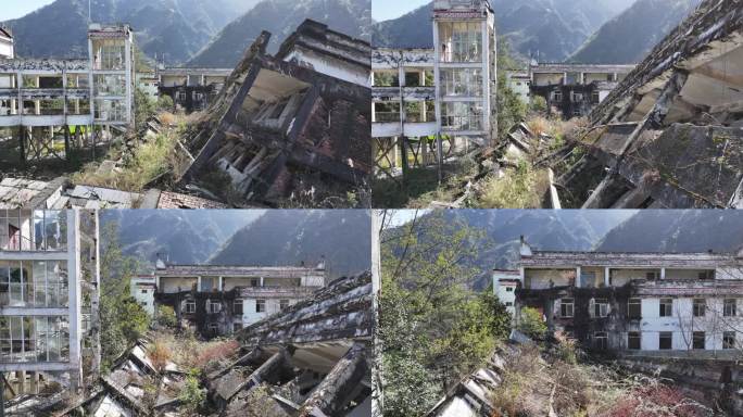 4k汶川映秀漩口中学地震遗址航拍