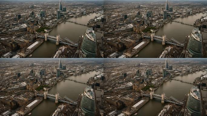 英国伦敦天际线伦敦塔桥城市鸟瞰图