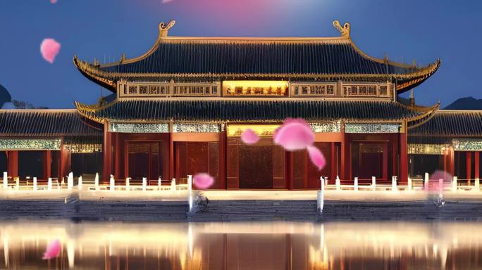中式建筑  花瓣飞扬 汉唐