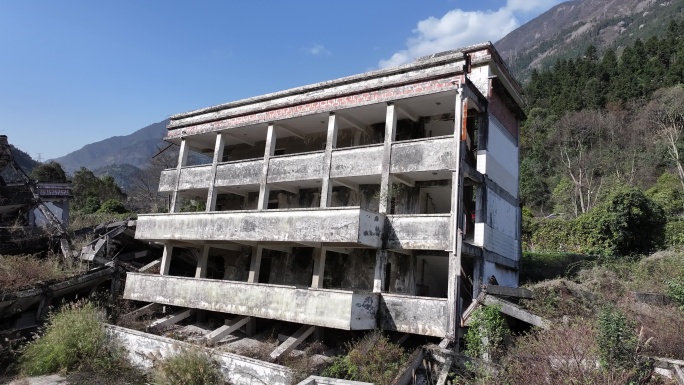 4k汶川映秀漩口中学地震遗址航拍