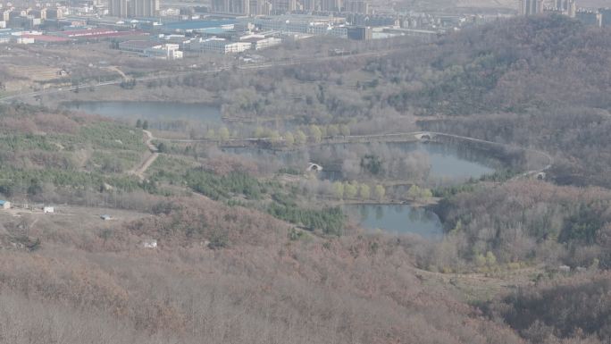 航拍威海市环翠区嵩山街道金子岭山水春景