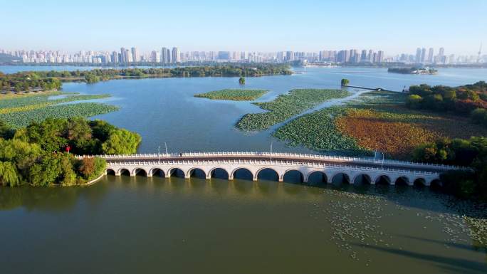 徐州云龙湖日出朝阳秋季风景城市风光航拍