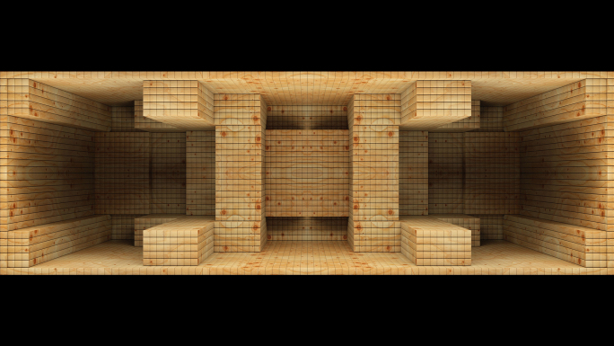 【裸眼3D】原木方块自然几何空间艺术墙体