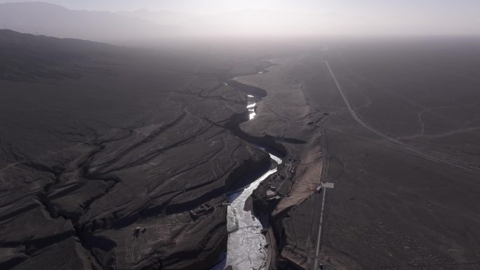 航拍嘉峪关戈壁大峡谷日出日落无人区