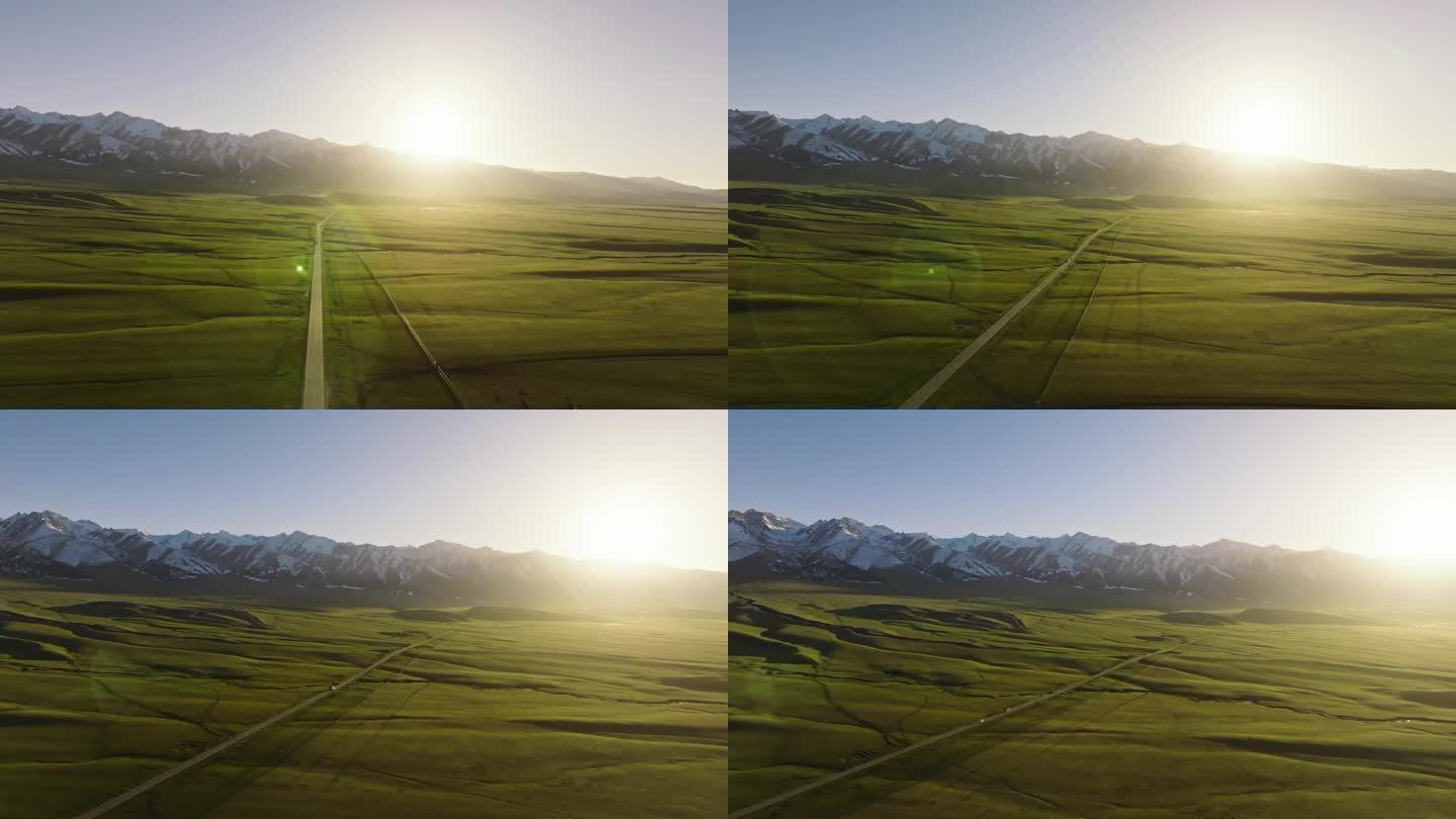 4K那拉提空中草原的夕阳航拍