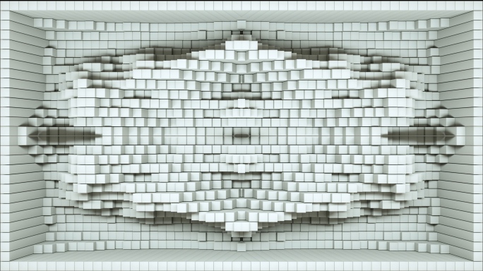 【裸眼3D】白色立体几何方块投影躁波光影