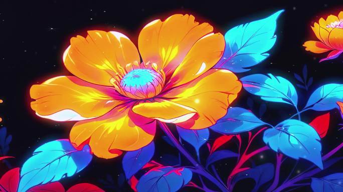 8K宽屏大屏艺术赛博朋克花丛花朵鲜花背景
