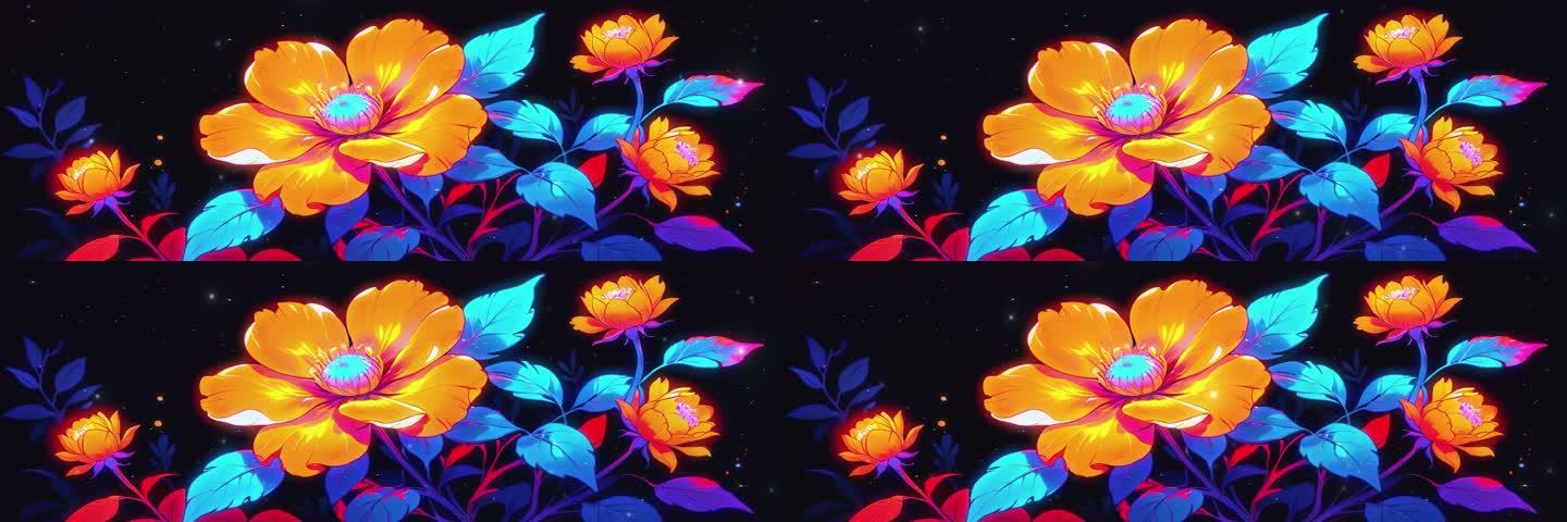 8K宽屏大屏艺术赛博朋克花丛花朵鲜花背景