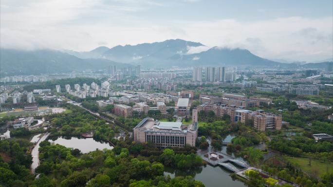 福州大学图书馆春天航拍延时