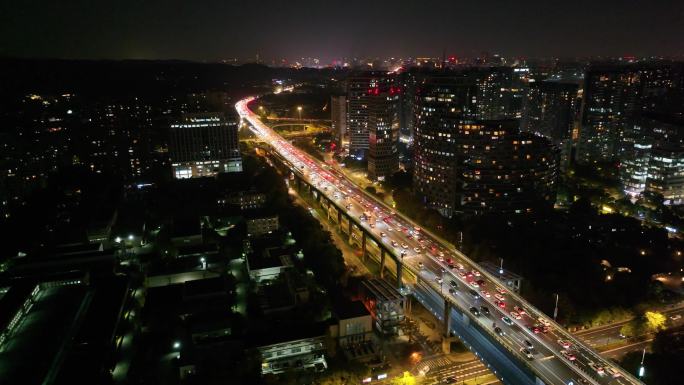 杭州钱塘江复兴大桥夜晚夜景航拍车流交通城