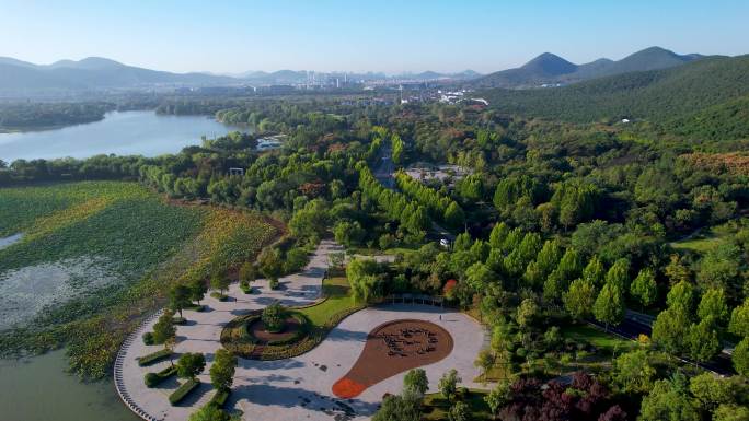 徐州云龙湖日出朝阳秋季风景城市风光航拍