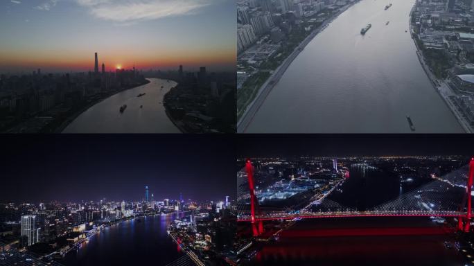 上海cbd日落以及杨浦大桥航拍