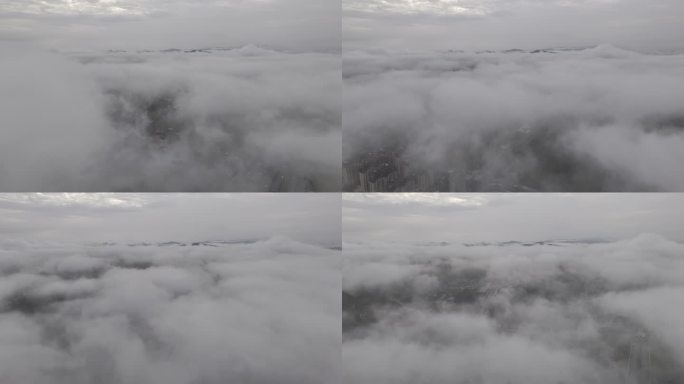 4K航拍城市低空云海平流云