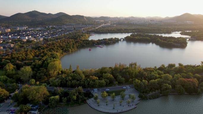 徐州云龙湖落日夕阳城市秋季风景航拍