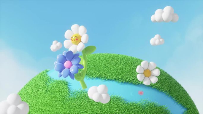 3D立体春天花朵场景动态海报C4D工程