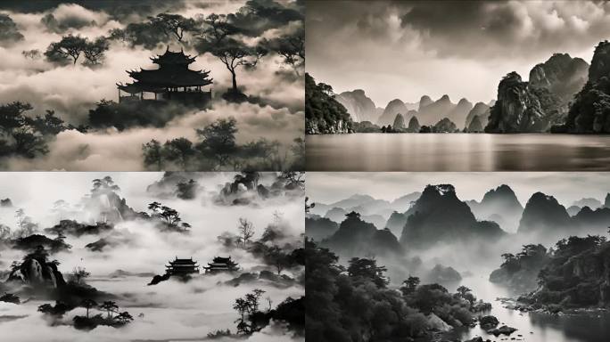 中国风水墨山水风景4K