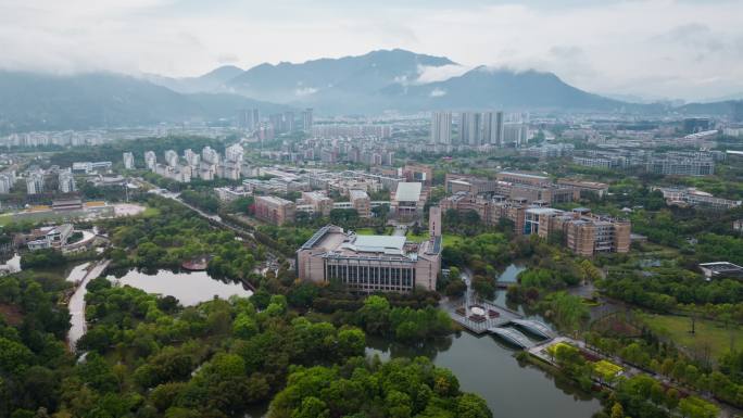 福州大学图书馆春天航拍延时