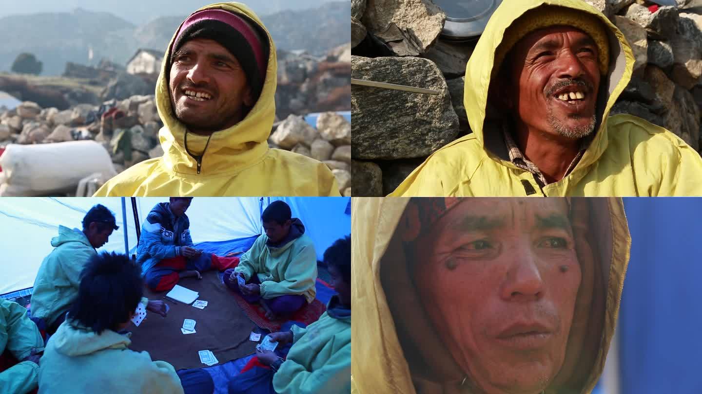尼泊尔夏尔巴人登山徒步休息帐篷做饭