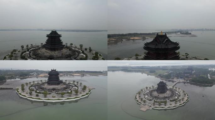 4K航拍苏州阳澄湖半岛重元寺