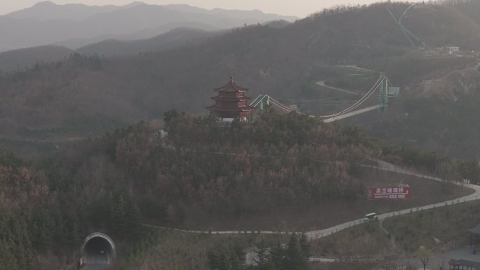 航拍威海市环翠区华夏城景区春亭