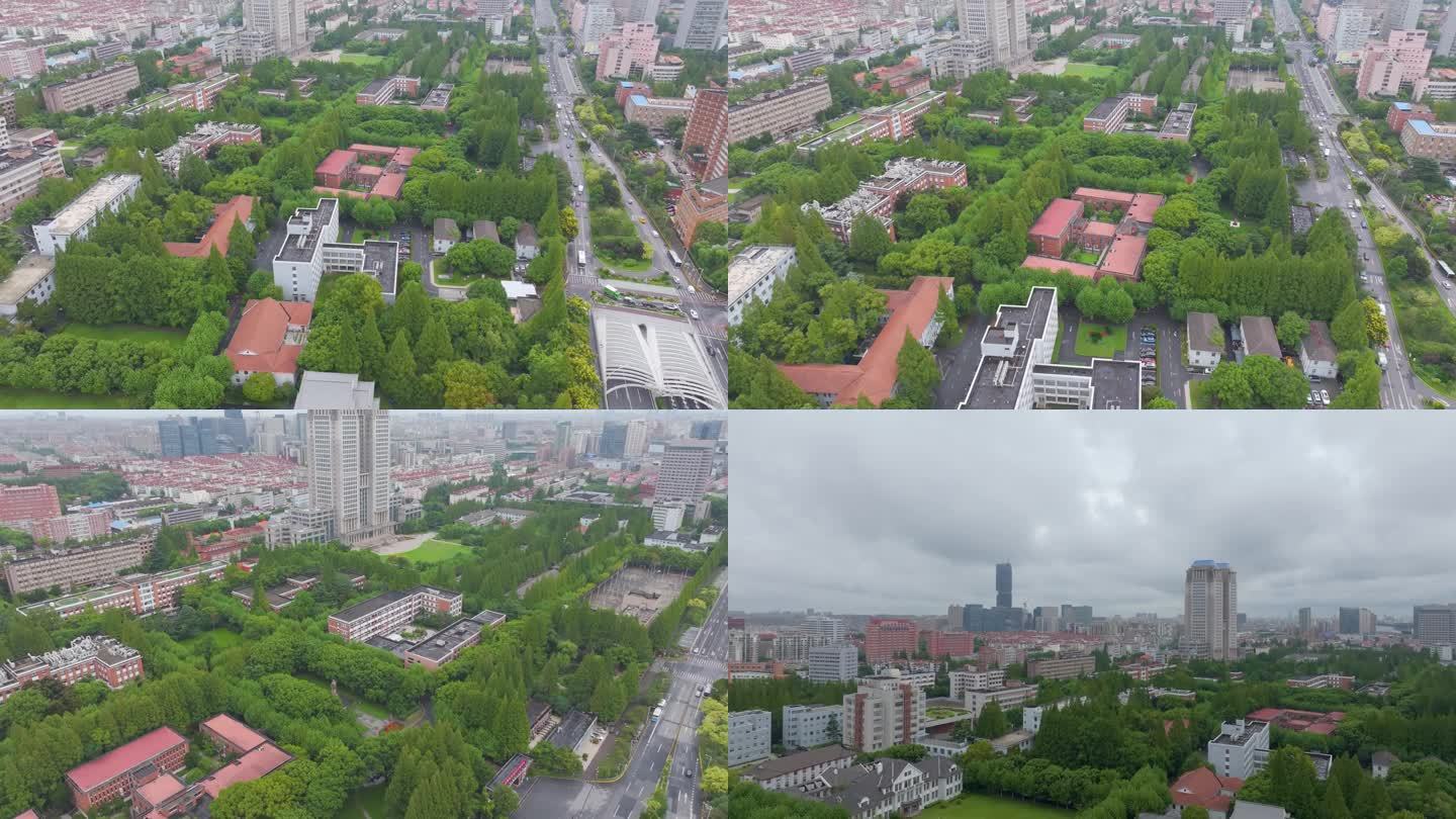 上海市复旦大学邯郸校区航拍校园风景风光素