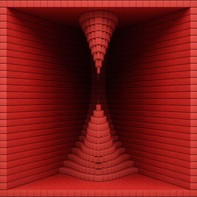 【裸眼3D】红色几何方块矩阵投影折角空间