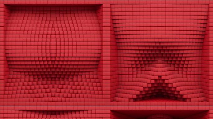 【裸眼3D】红色几何方块矩阵投影折角空间