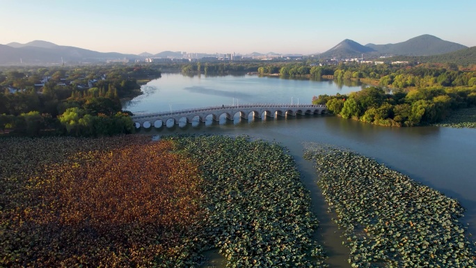 徐州云龙湖日出朝阳秋季风景城市风光航拍