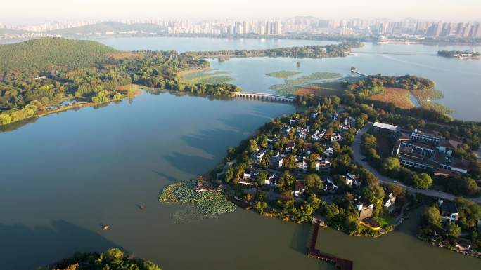 徐州云龙湖日出朝阳秋季风景城市风光航拍