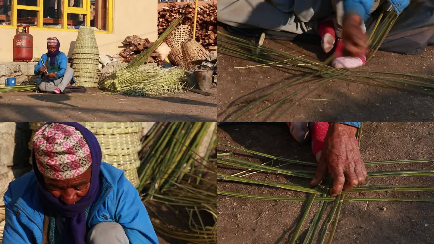 尼泊尔夏尔巴人编制竹子