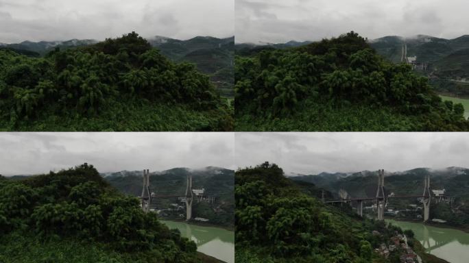 重庆地标航拍风景重庆陪陵江大桥云雾