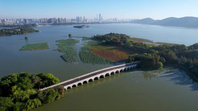 徐州云龙湖日出朝阳秋季风景城市风光航拍