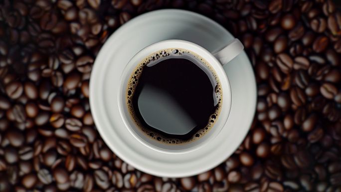 旋转的黑咖啡咖啡豆