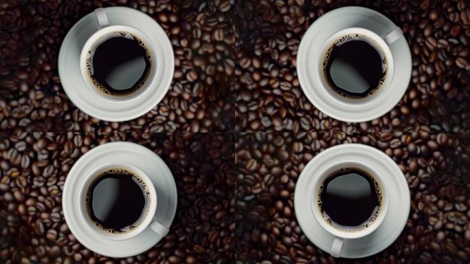 旋转的黑咖啡咖啡豆