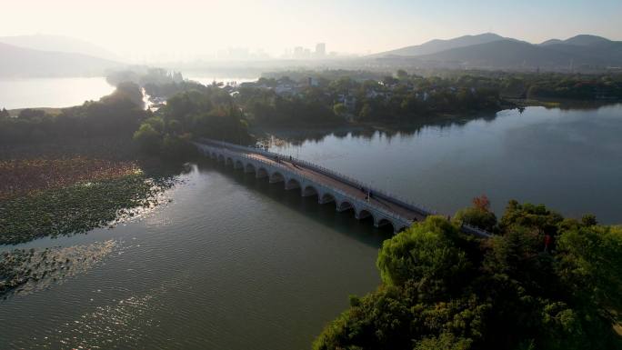 徐州云龙湖日出朝阳秋季风景城市风光航拍