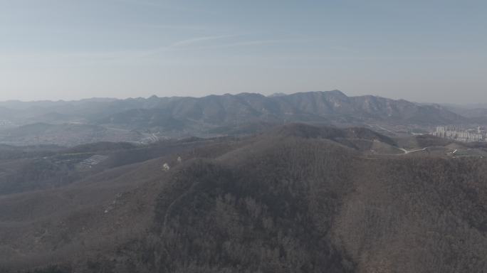 航拍威海环翠嵩山街道金子岭春季山野防火道