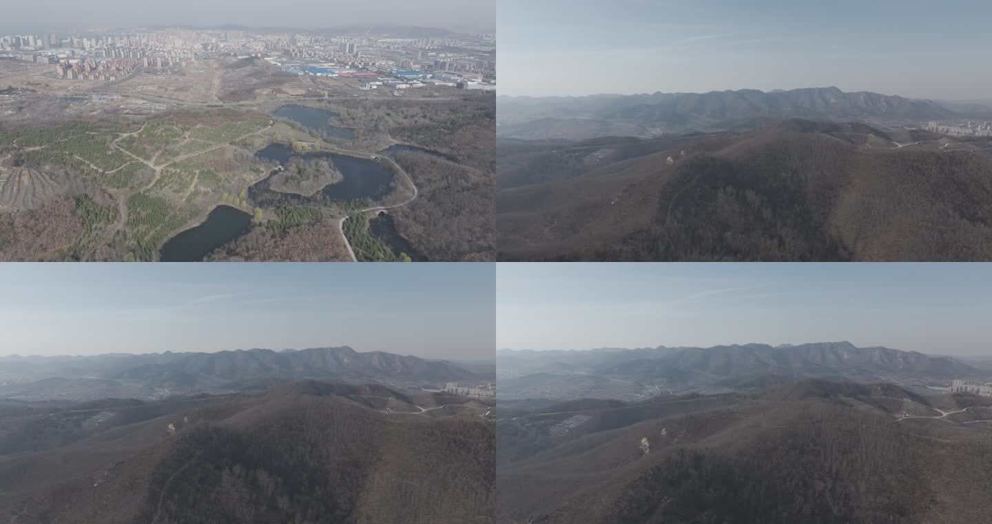 航拍威海环翠嵩山街道金子岭春季山野防火道