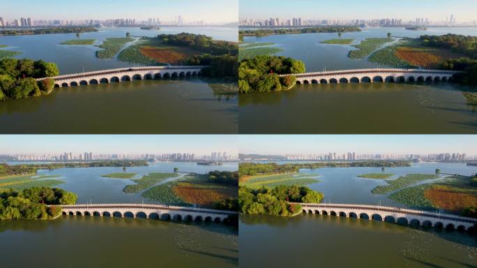 徐州云龙湖日出朝阳秋季风景城市风光航拍