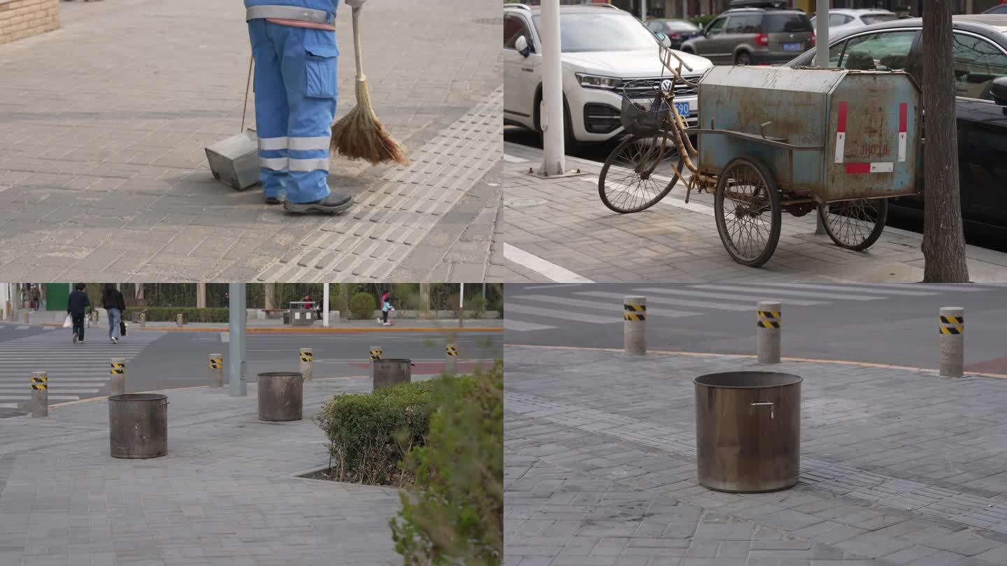 环卫工人工作实拍 街景扫街记录 文明社区