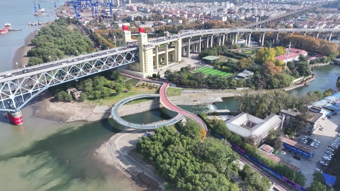 4K-Log-航拍南京长江大桥公园