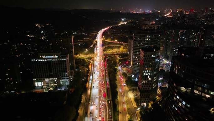 杭州钱塘江复兴立交桥夜晚夜景航拍复兴大桥