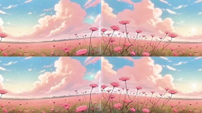 8K宽屏大屏艺术唯美梦幻粉色花海彩云背景
