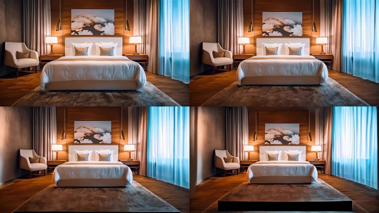 旅游概念商务酒店房间标准间舒适柔软的大床