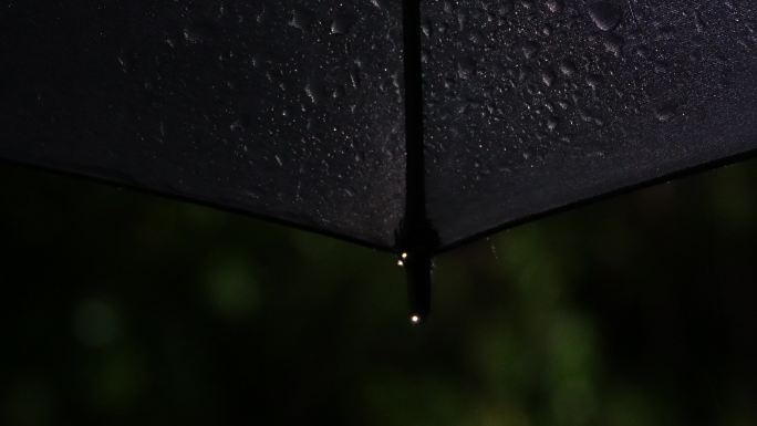 夜晚下雨路灯下的雨伞