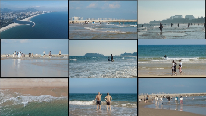 海边家庭幸福度假玩耍航拍镜头