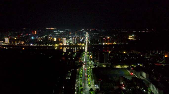 5K航拍衡阳市衡南县县城全貌夜景
