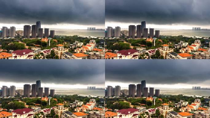 沿海城市天空上乌云翻滚的4K影像