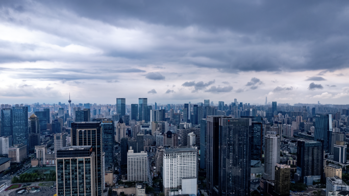 成都风云市中心地标下雨暴雨延时春熙路云层